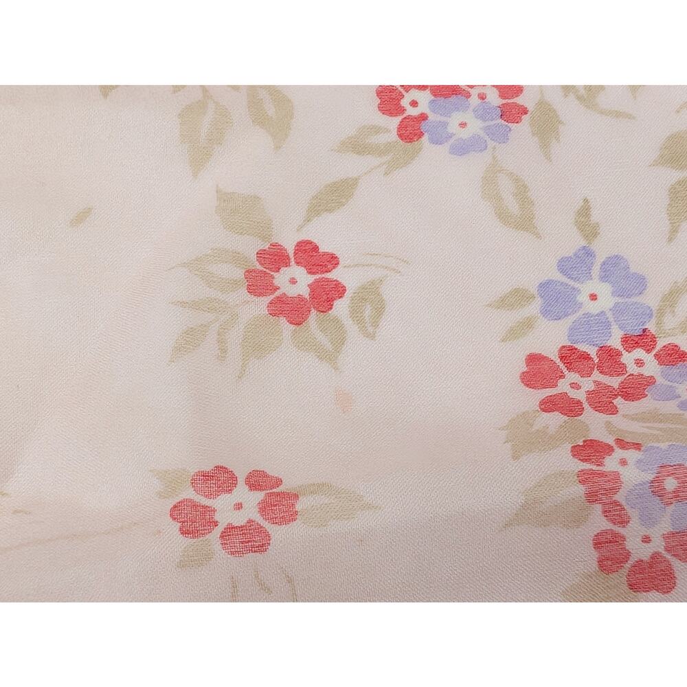 Vintage 70s Scarf Coral Pink Lavender Floral Stripe Floral Print Square - Picture 8 of 10